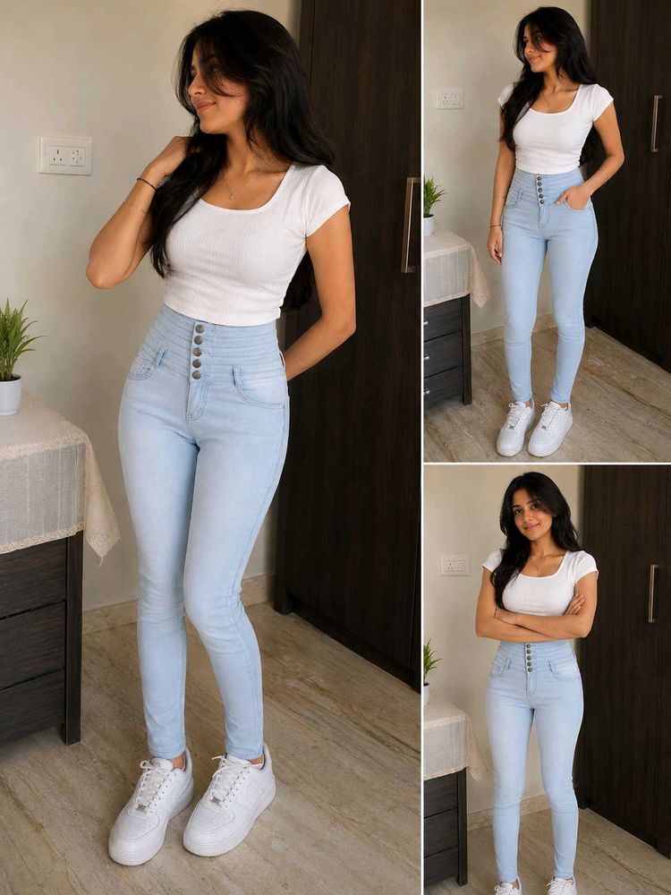 Light Blue High-Waisted Skinny Fit Jeans