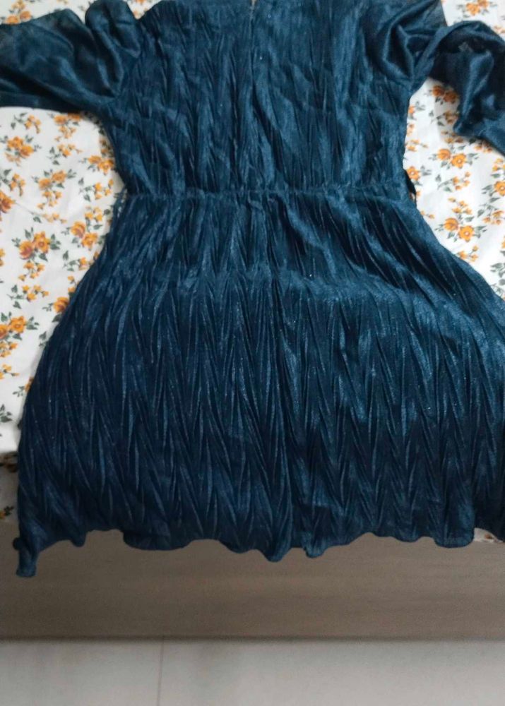 Teal Velvet Crushed Mini Dress