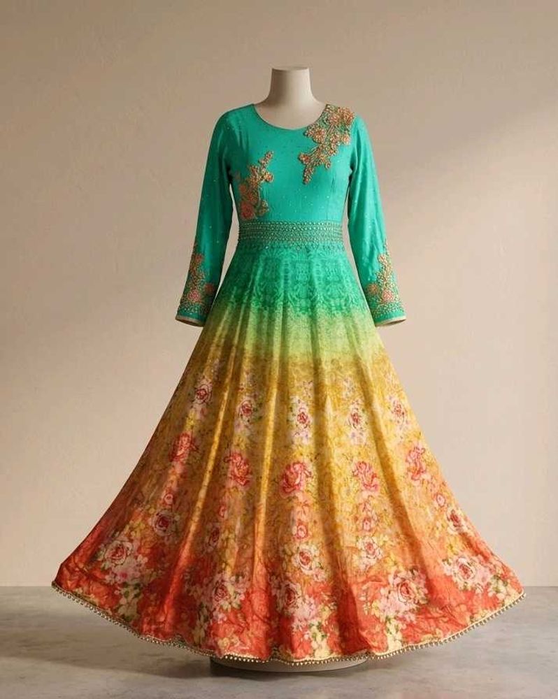 Stunning Ombre Floral Anarkali Gown