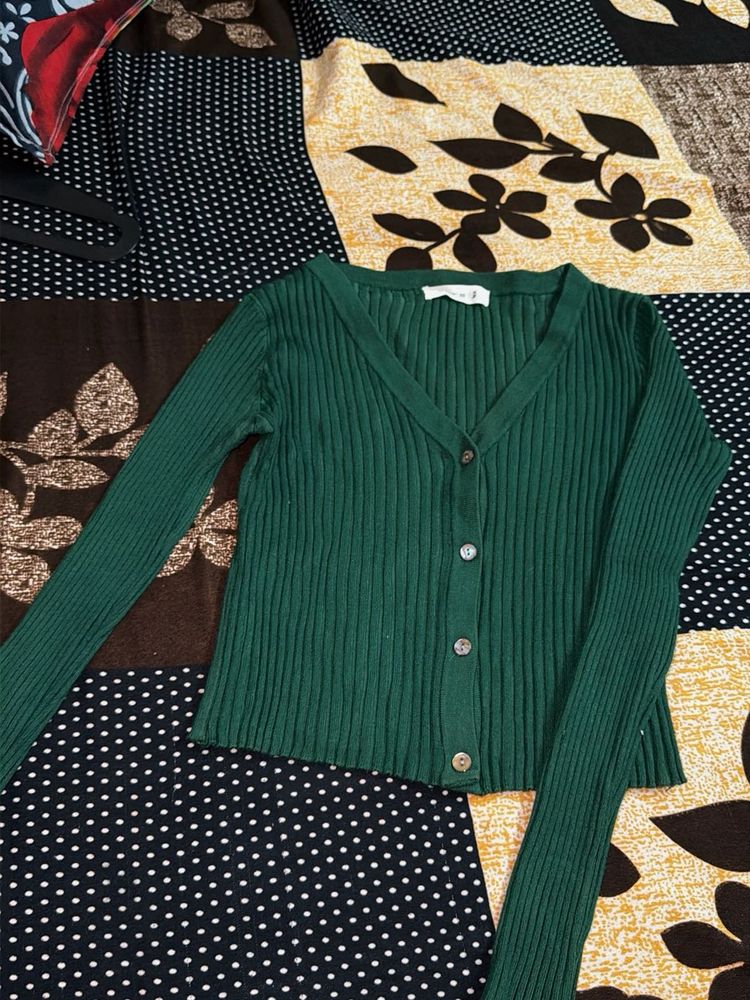 Stylish Green Ribbed Cardigan