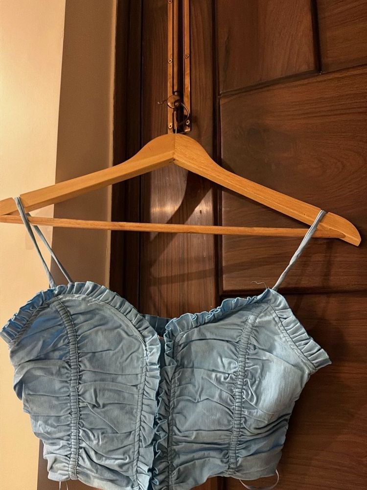 Light Blue Ruched Crop Top