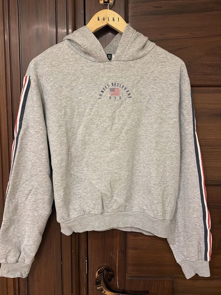 Gray Hoodie with Striped Sleeves