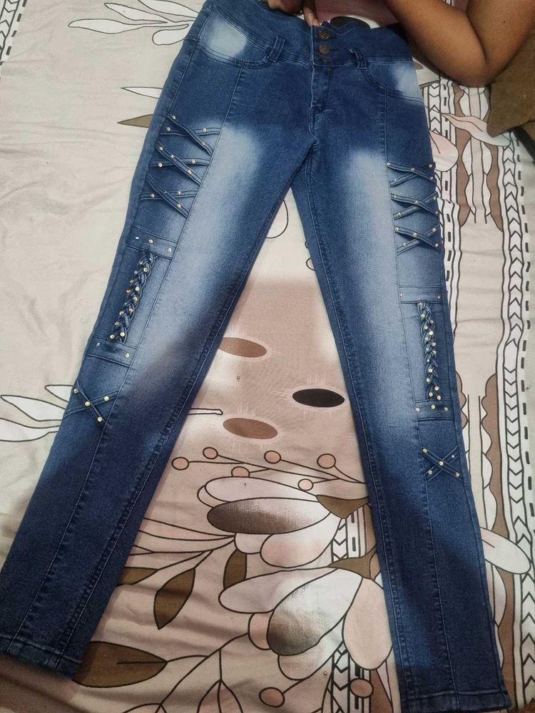 Stylish Embellished Blue Jeans
