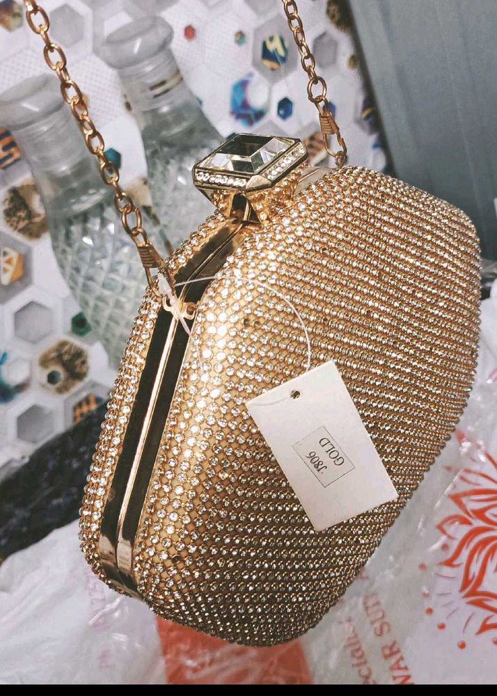 Stunning Gold Rhinestone Clutch Bag