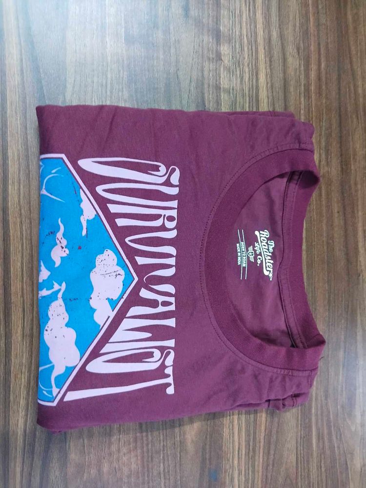 Roadster Maroon Graphic Print T-Shirt