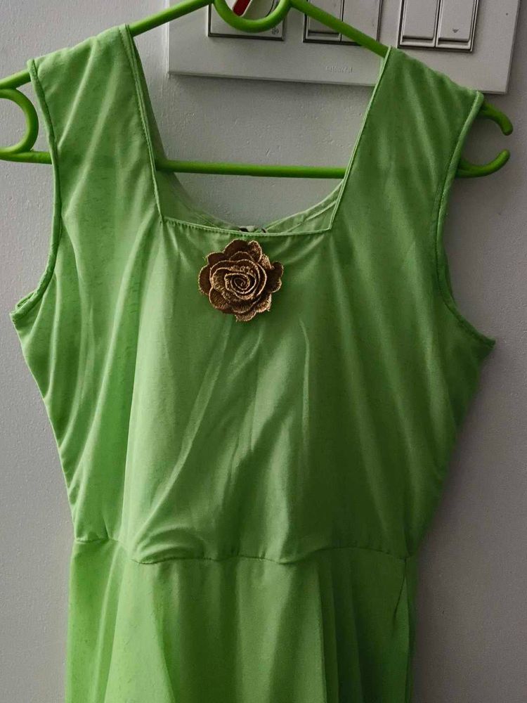 Green Dress with Floral Detail