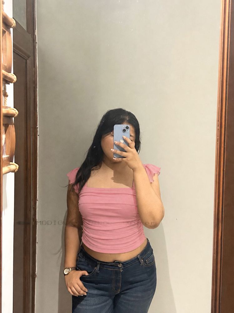 Cute Pink Ruched Crop Top