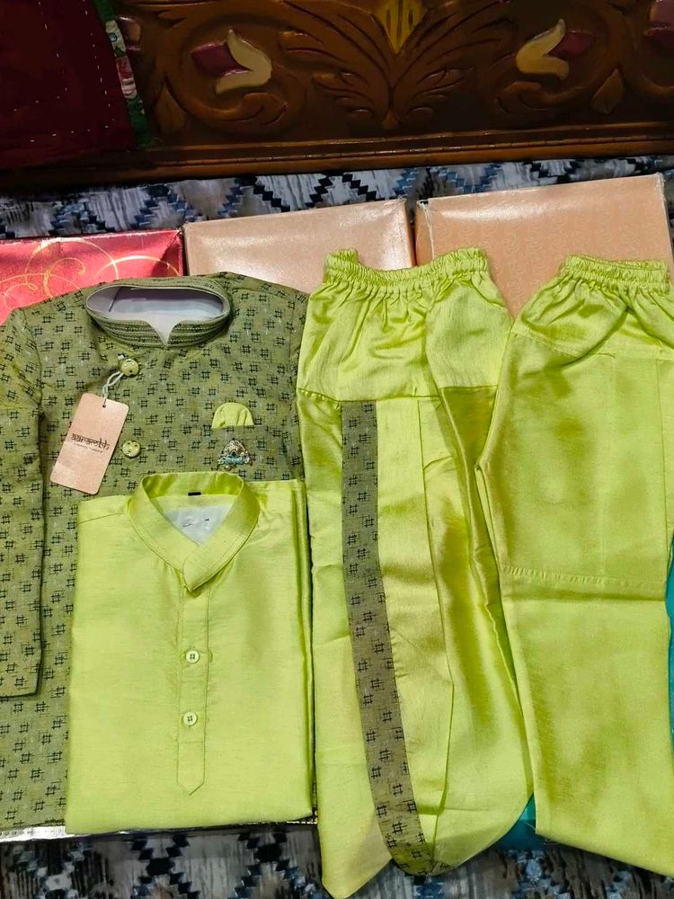 Aarambh Boys Ethnic Wear Set (5-6 Years) - Lime &amp;