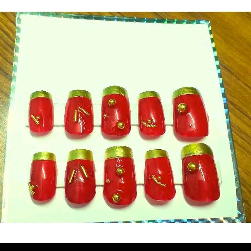 Red &amp; Gold Press-On Nails