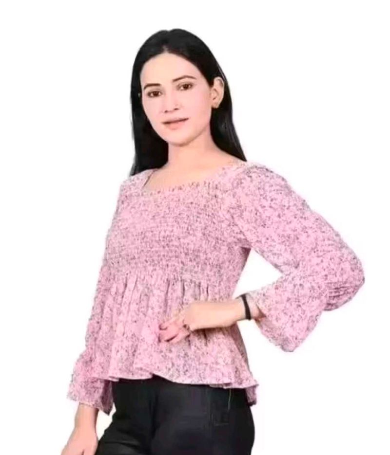 Pink Floral Smocked Peplum Top