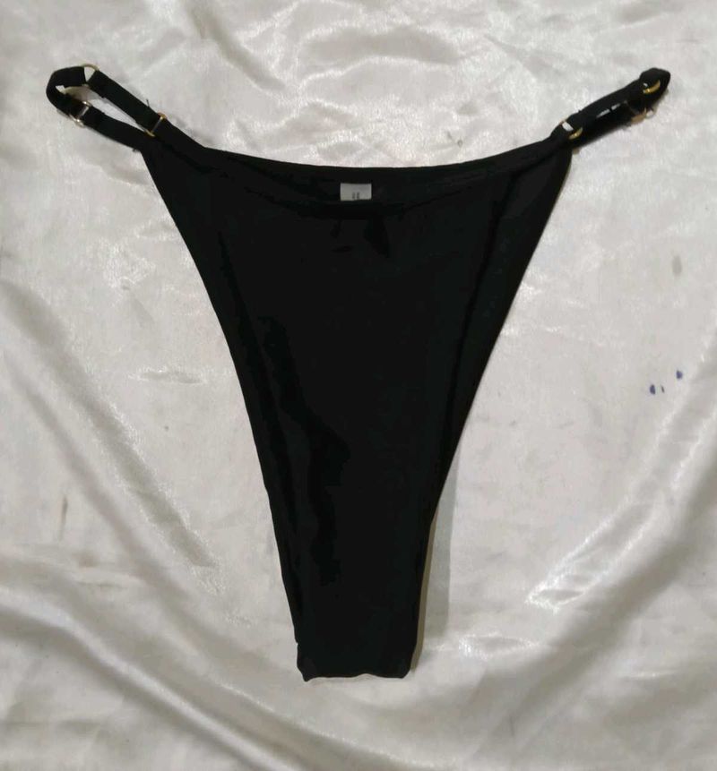 Black Bikini Bottom with Gold Accents