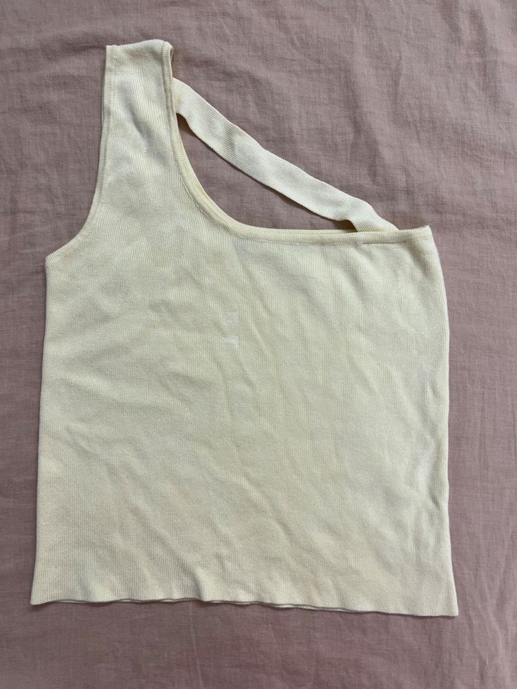 Light Yellow One Shoulder Tank Top