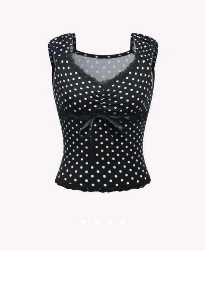 Polka Dot Lace Trimmed Cami Top