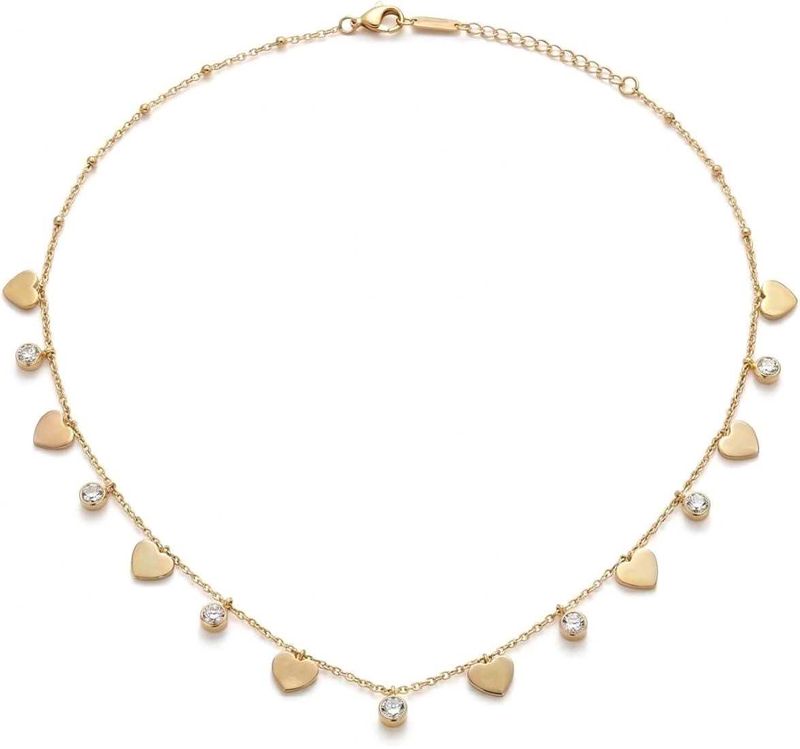 Gold Heart &amp; Crystal Charm Necklace