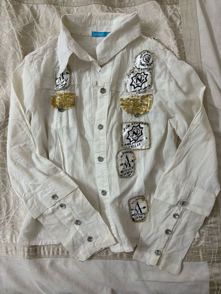 y2k white embellished patchwork shirt