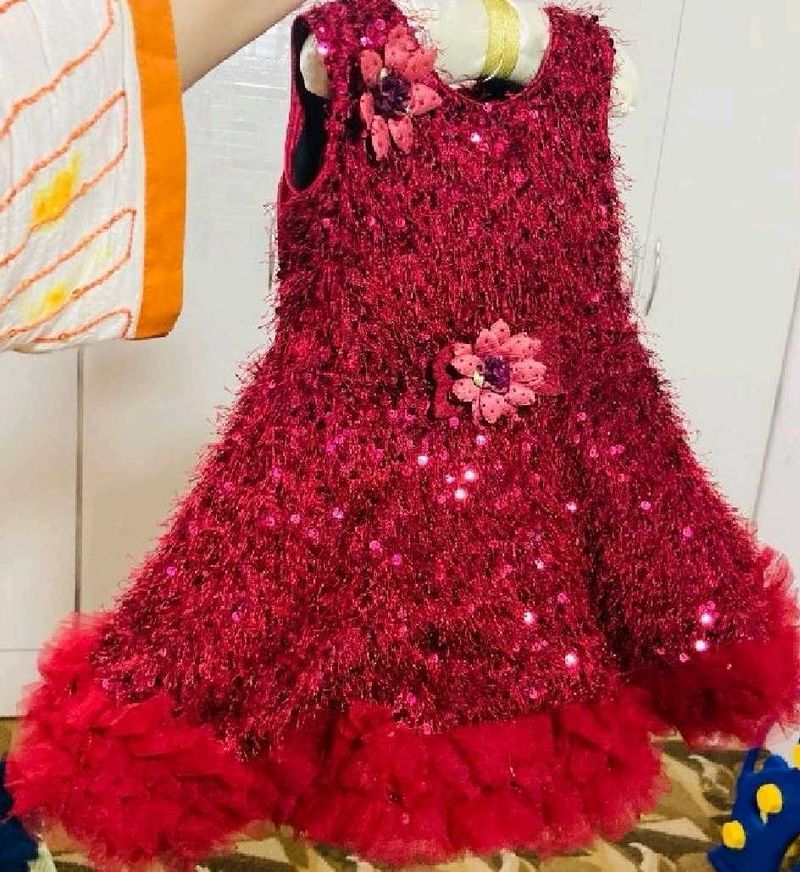 Sparkling Red Fringed Party Dress