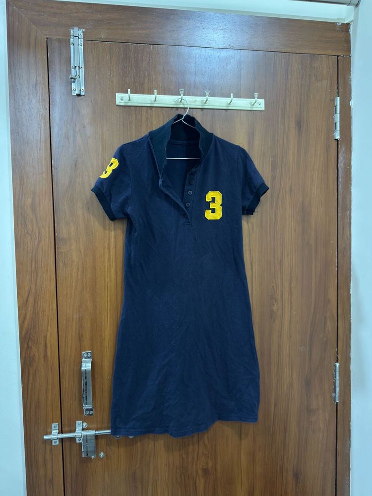Navy Blue Polo Dress with Yellow Number 3
