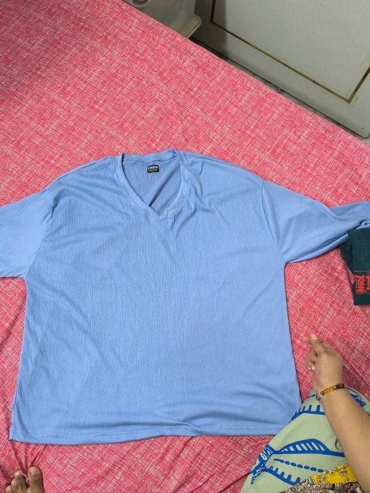 Light Blue V-Neck Long Sleeve Top