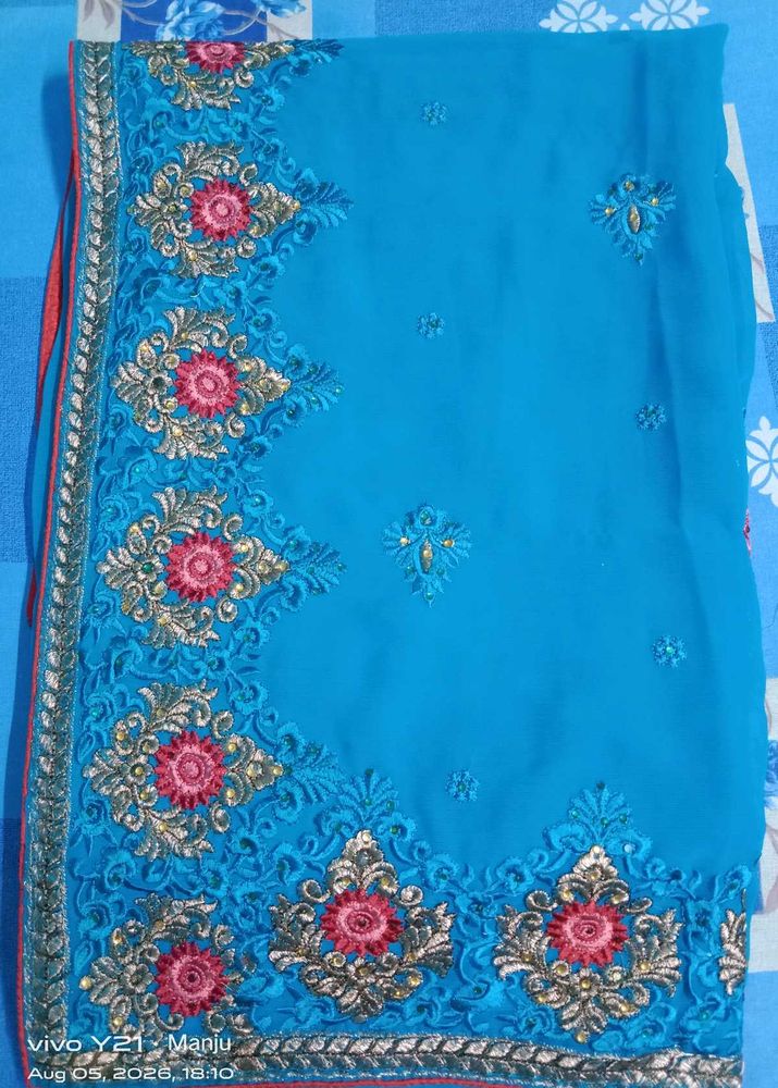 Beautiful Blue Embroidered Saree