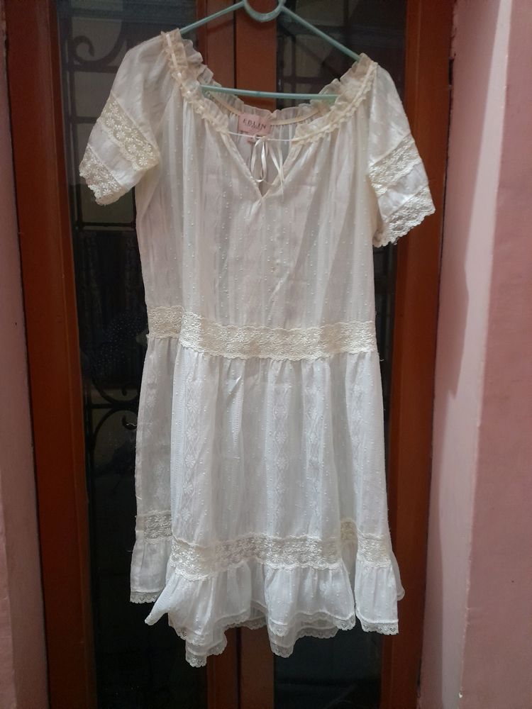 Vintage Lace Trimmed White Dress