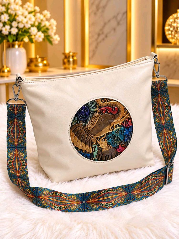 Unique Elephant Embossed Cream Shoulder Bag PREMIU