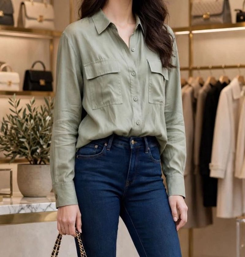 Casual Olive Green Button-Up Shirt