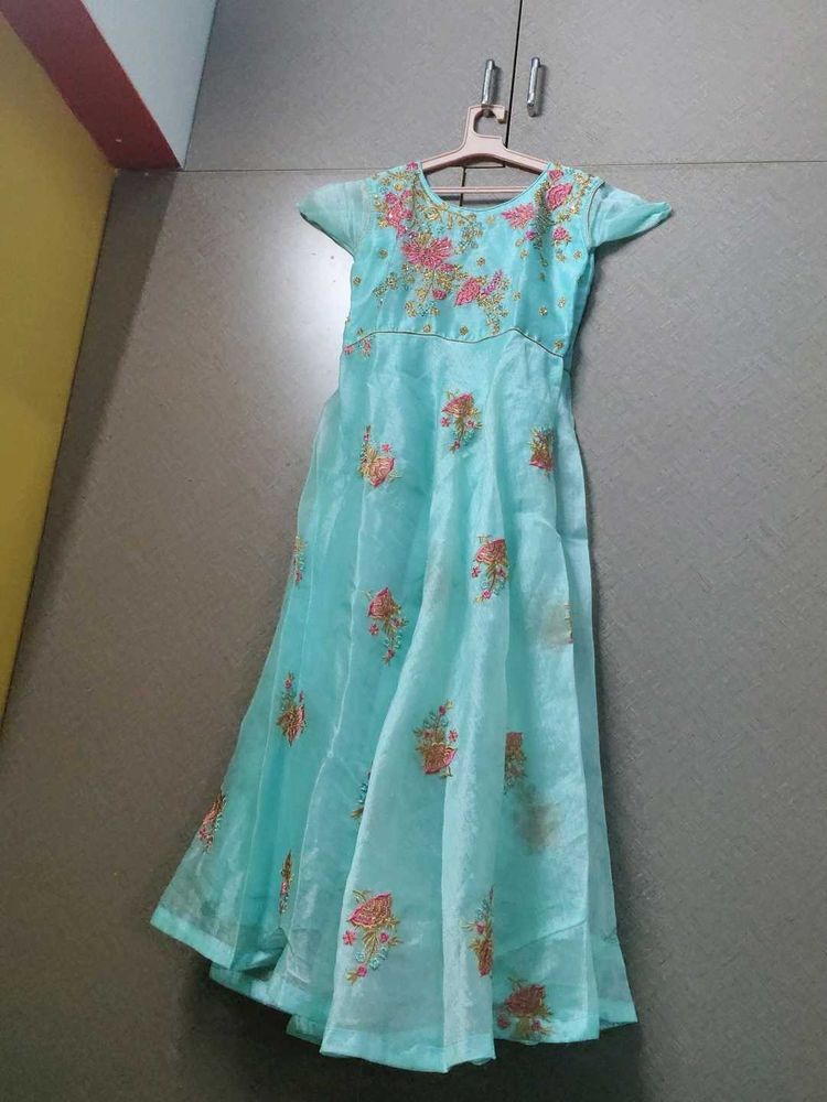 Beautifully Embroidered Teal Gown