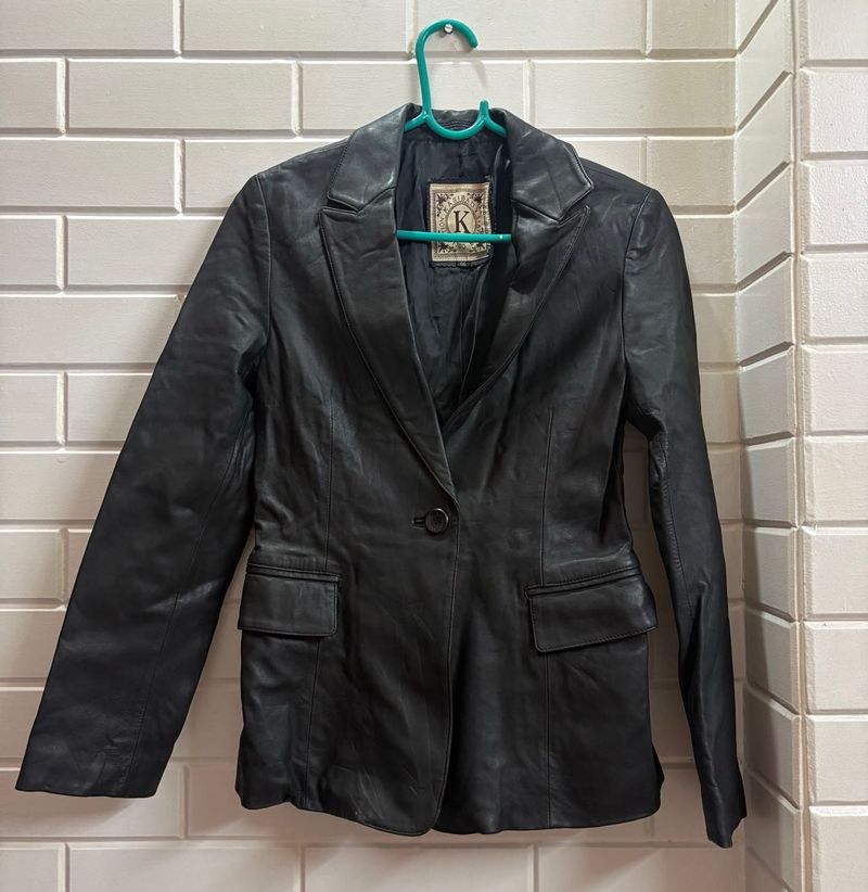 Classic Black Leather Blazer