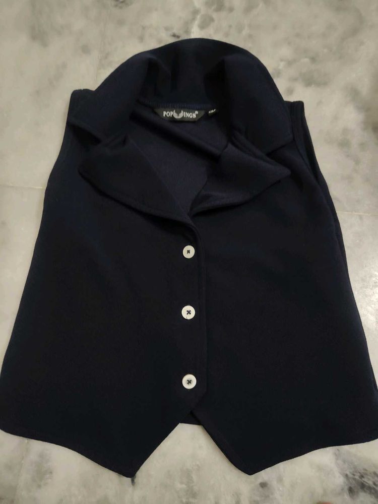 Navy Blue Sleeveless Blazer Vest