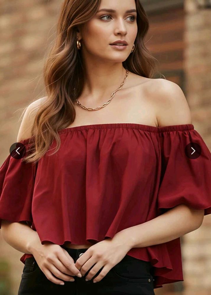 Maroon Off-Shoulder Flare Top