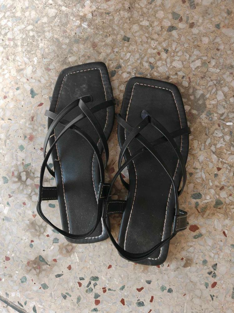 Black Strappy Flat Sandals