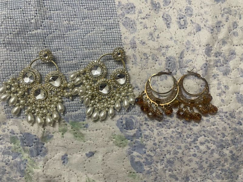 set of 2:Statement Kundan &amp; Pearl Earrings