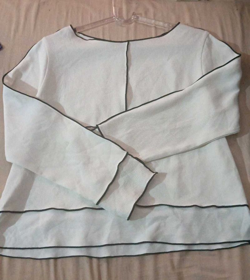 Zara Basic White Ribbed Top with Black Detailing