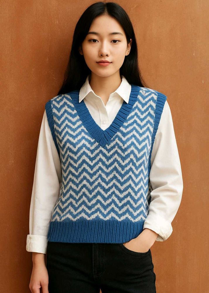 Blue Patterned Sweater Vest