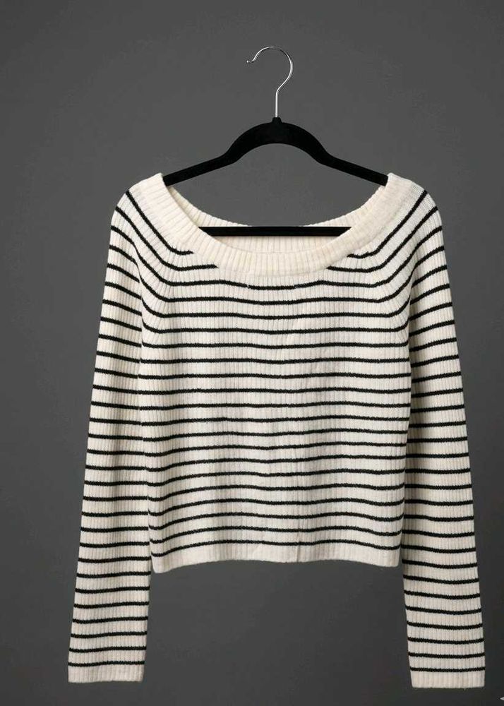 Y2K Striped Off-Shoulder Sweater