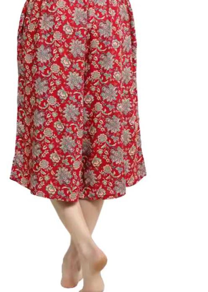 Women Cotton Red Knee Length Skirtplazo