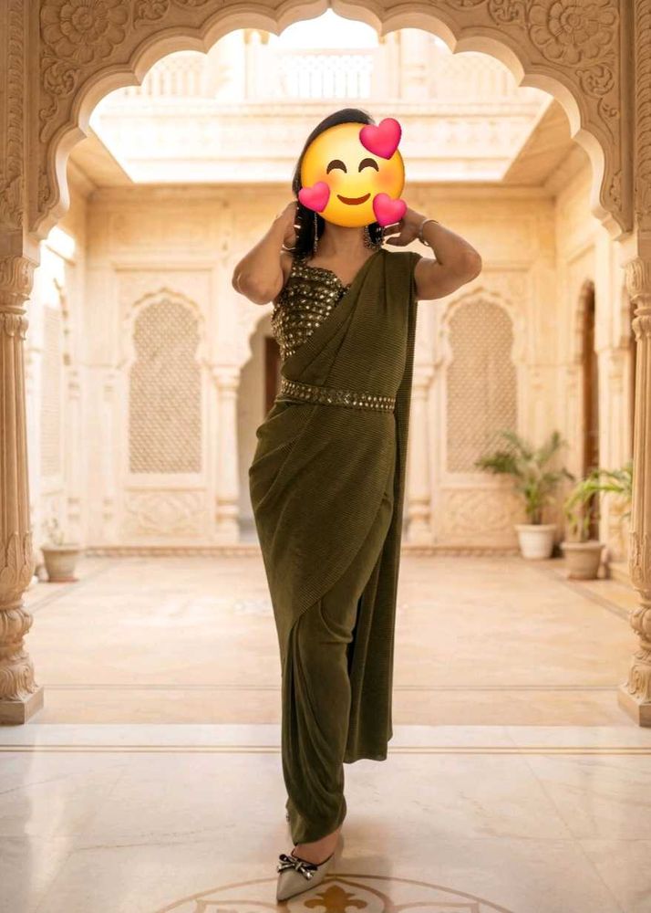 Elegant Olive Green Saree with Embellished Blouse