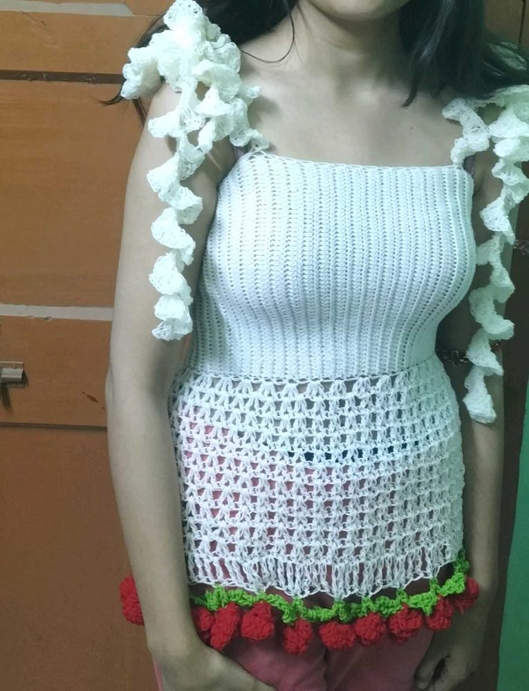 Crochet Crop Top with Ruffle Straps