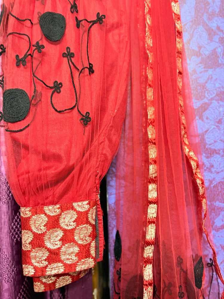 Red Embroidered Patiyala Pyjama