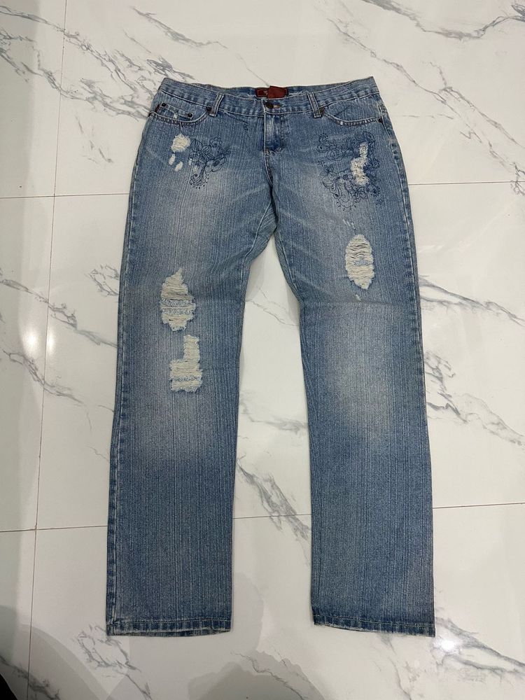 Light Wash Distressed Denim Jeans