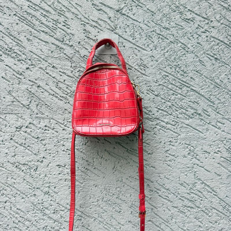 Red Croc Embossed Crossbody Bag