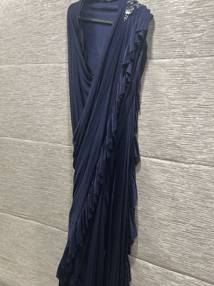 Elegant Navy Blue One -minute saree  with Embellis