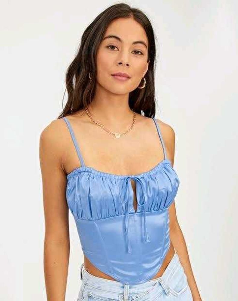 292510. Sky Blue Satin Corset Top