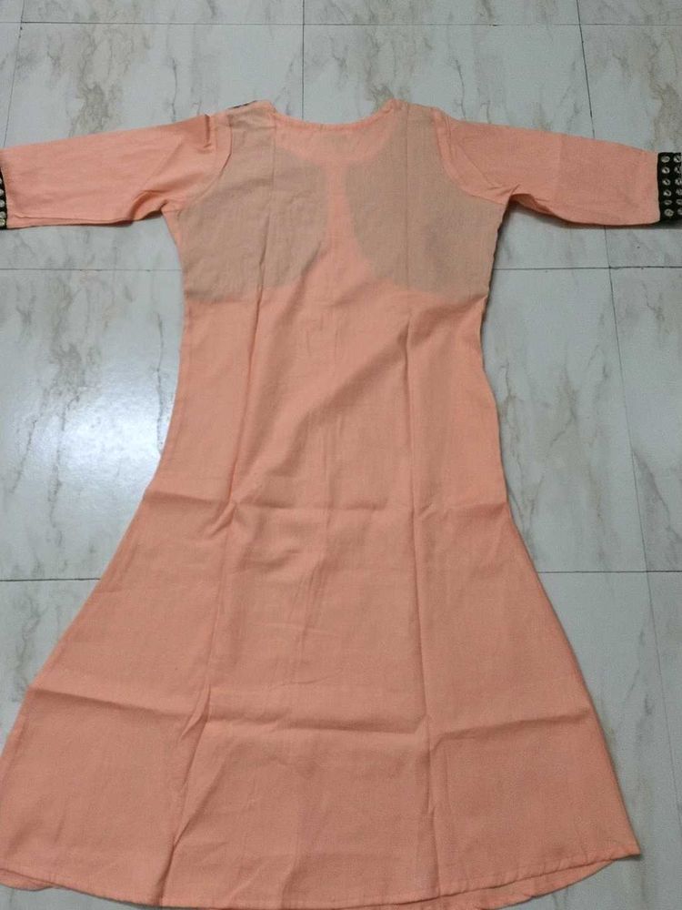 Peach Kurta with Embellished Sleeves
