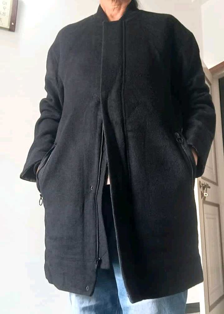 Black Wool Blend Overcoat