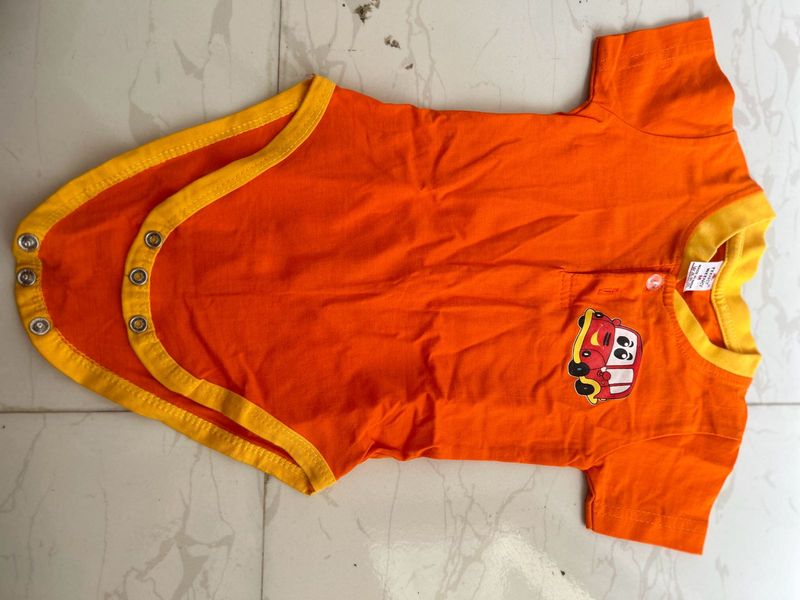 Cute Orange Baby Romper with Car Print