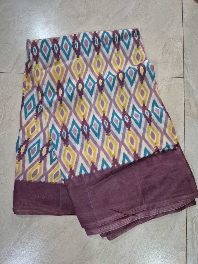 Vibrant Geometric Print Cotton Saree