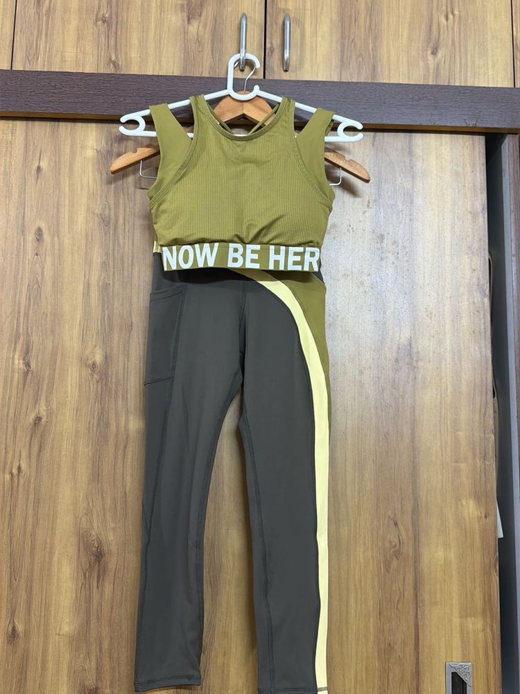 Olive Ribbed Crop Top &amp; Leggings Set