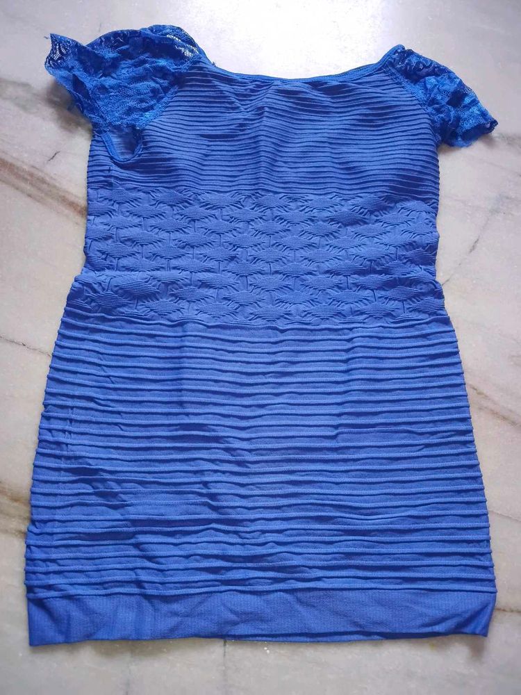 Blue Textured Mini Dress