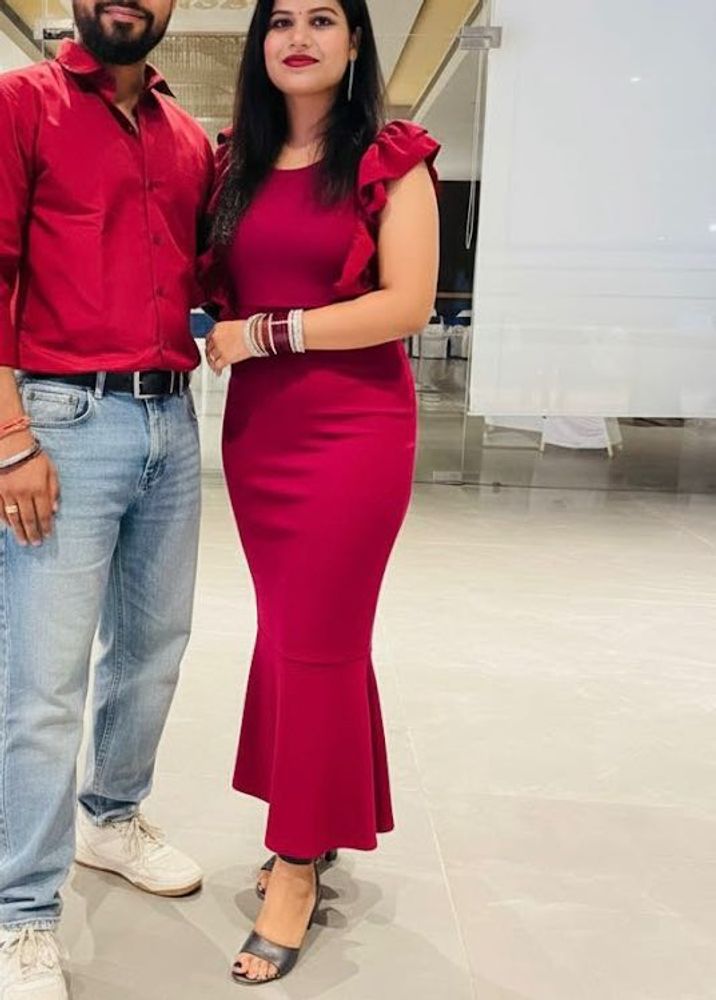 Elegant Red Ruffle Sleeve Maxi Dress